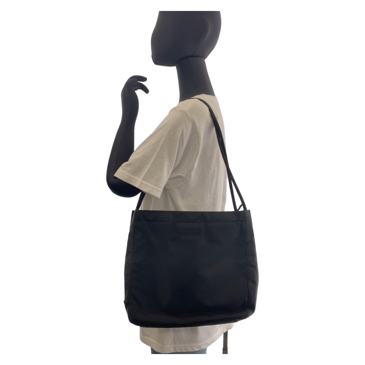 PRADA Tote Bag Nylon Black Silver Metal Tote Bag Shoulder Bag Test Triangle With logo Women Used Authentic