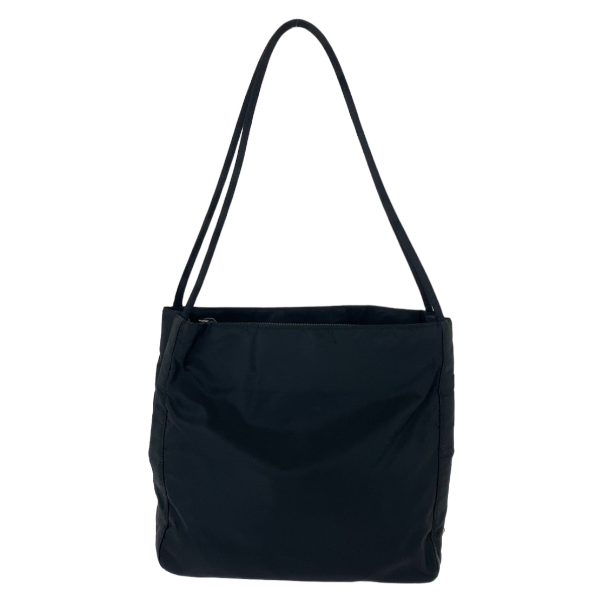 PRADA Tote Bag Nylon Black Silver Metal Tote Bag Shoulder Bag Test Triangle With logo Women Used Authentic