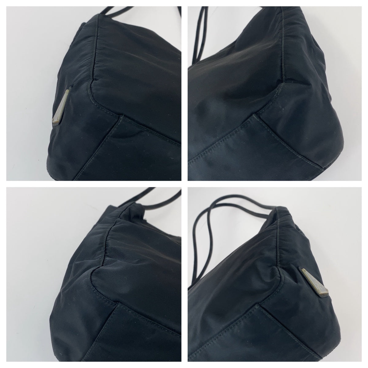 PRADA Tote Bag Nylon Black Silver Metal Tote Bag Shoulder Bag Test Triangle With logo Women Used Authentic