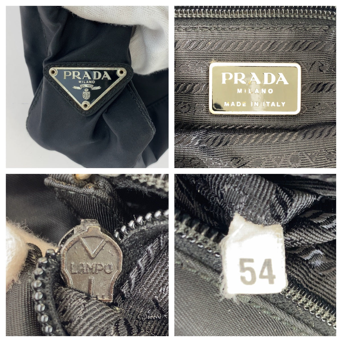 PRADA Tote Bag Nylon Black Silver Metal Tote Bag Shoulder Bag Test Triangle With logo Women Used Authentic