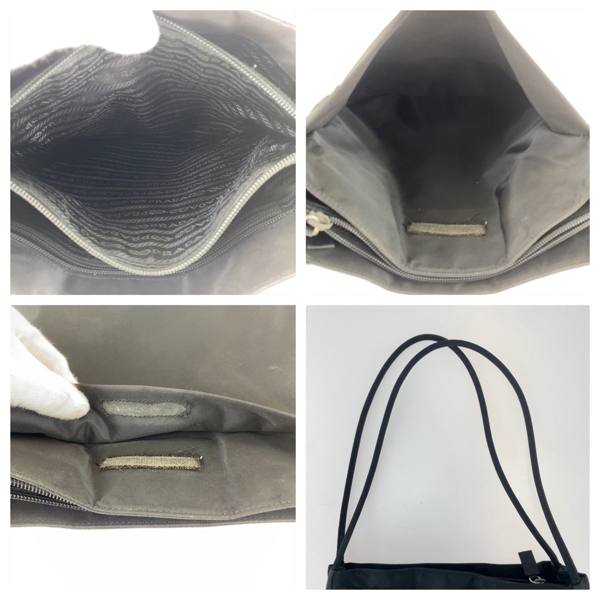 PRADA Tote Bag Nylon Black Silver Metal Tote Bag Shoulder Bag Test Triangle With logo Women Used Authentic