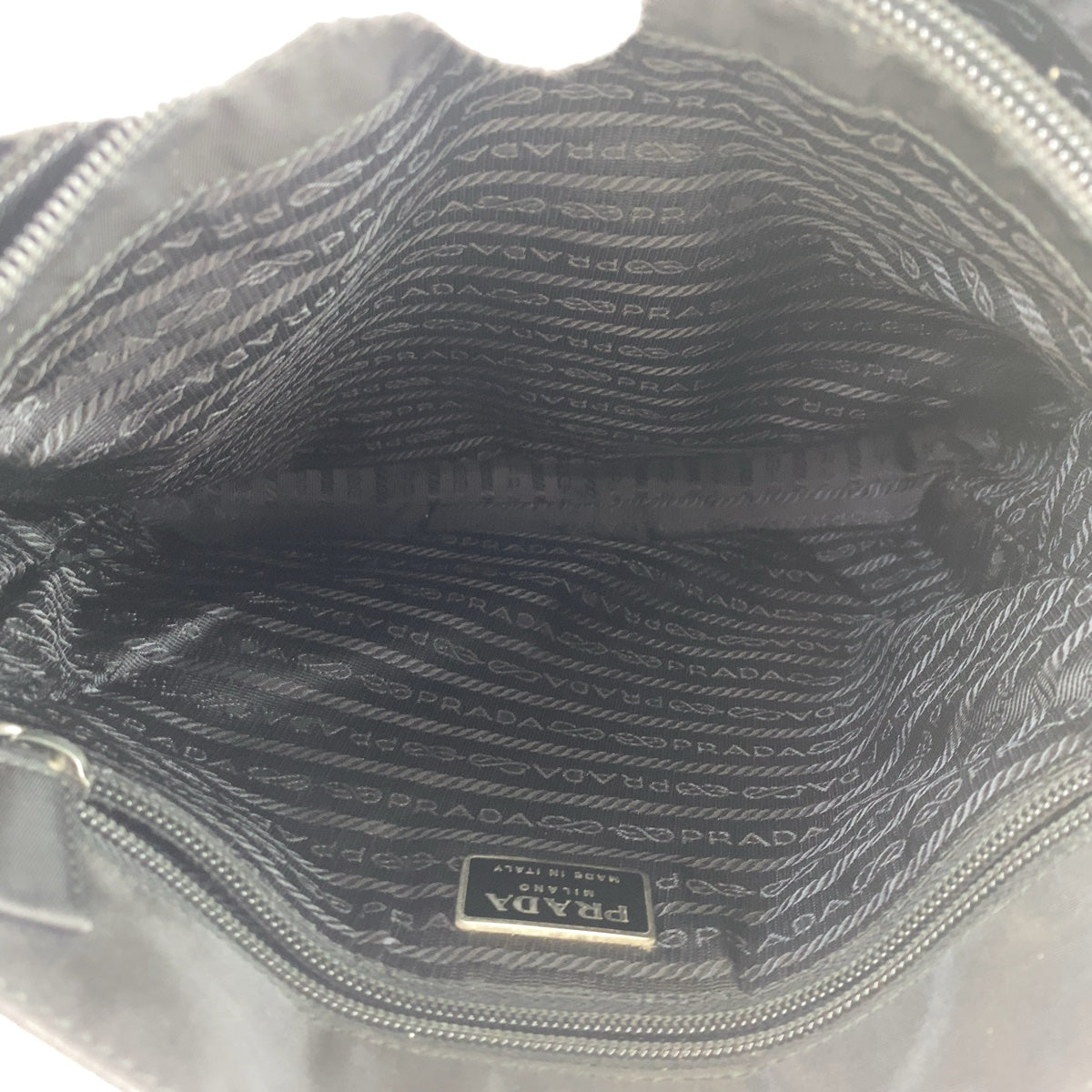 PRADA Tote Bag Nylon Black Silver Metal Tote Bag Shoulder Bag Test Triangle With logo Women Used Authentic