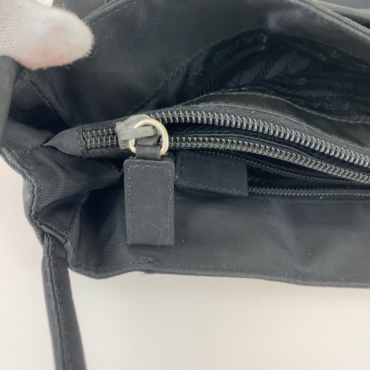 PRADA Tote Bag Nylon Black Silver Metal Tote Bag Shoulder Bag Test Triangle With logo Women Used Authentic