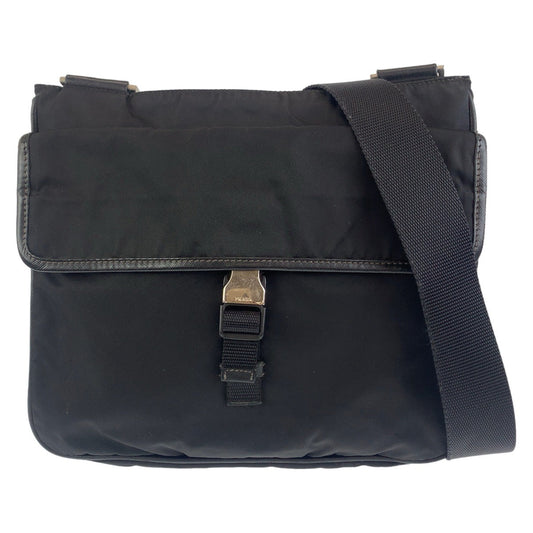 PRADA Shoulder Bag Nylon Black Silver Metal Crossbody Shoulder Bag Messenger Bag Test Triangle With logo mens Used Authentic