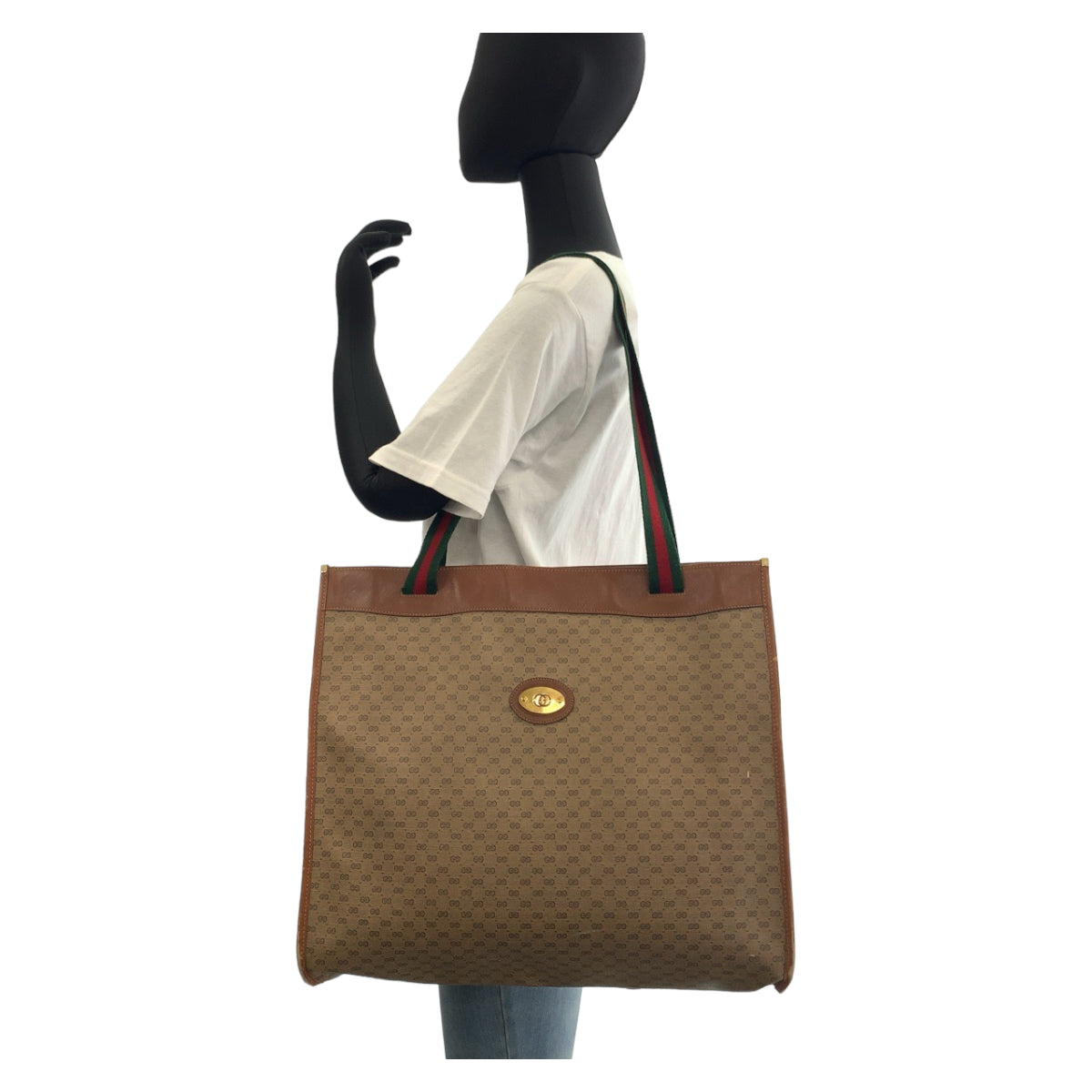 GUCCI Tote Bag 002 39 0044 GG Supreme canvas, leather Brown Gold Metal Tote Bag Shoulder Bag Unisex Old Gucci Sherry Line Micro GG Women Used Authentic