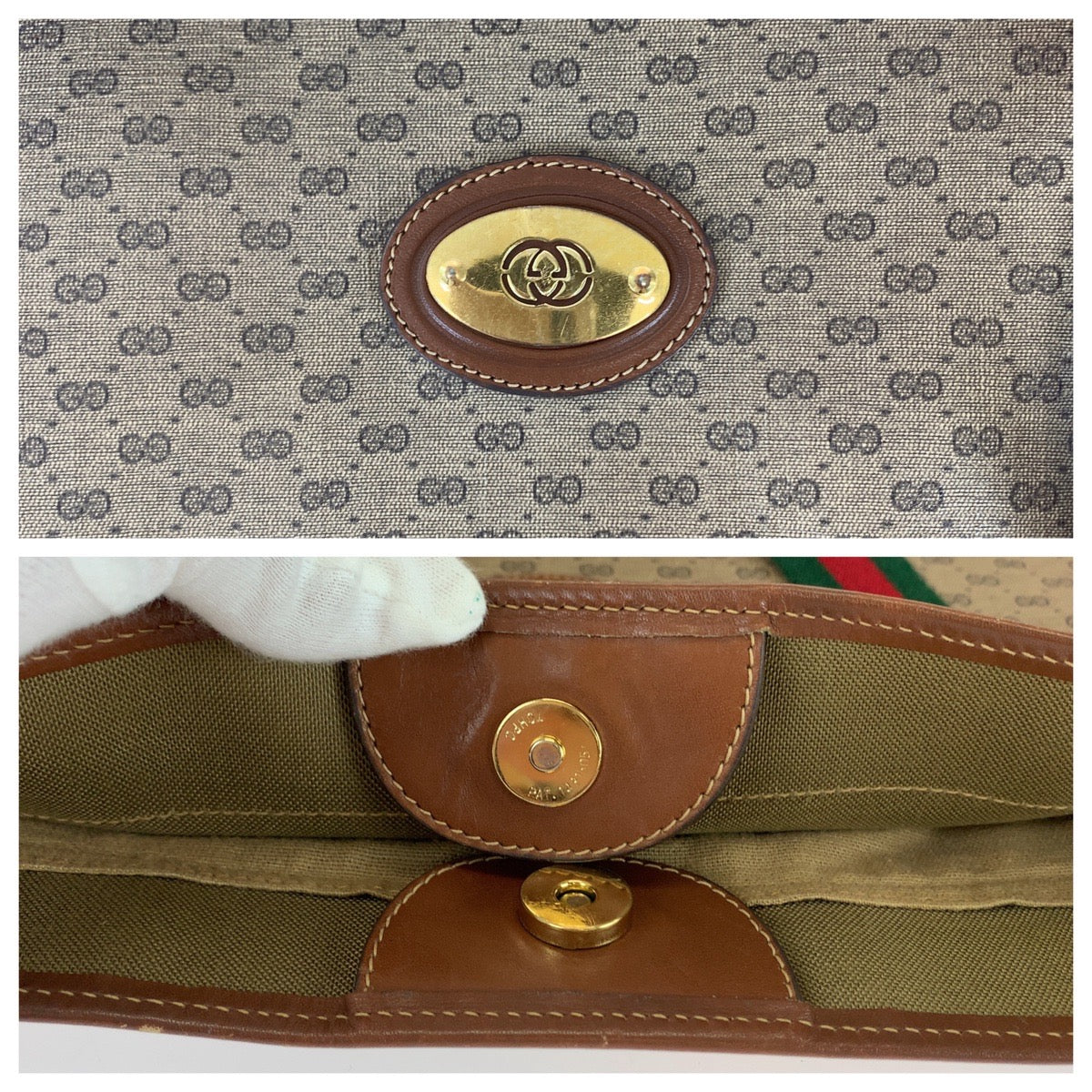 GUCCI Tote Bag 002 39 0044 GG Supreme canvas, leather Brown Gold Metal Tote Bag Shoulder Bag Unisex Old Gucci Sherry Line Micro GG Women Used Authentic