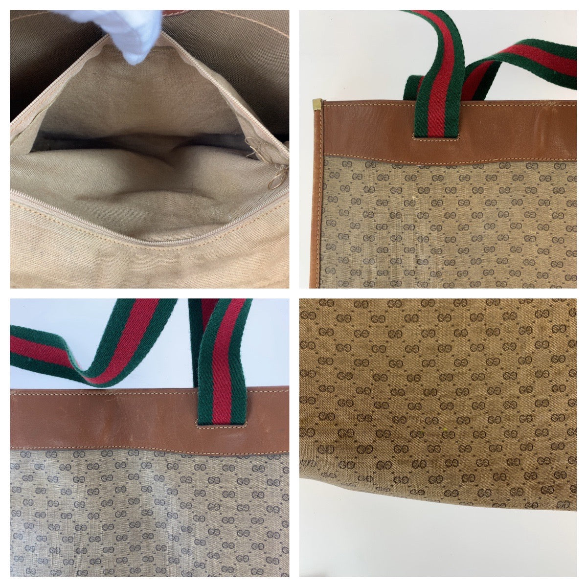 GUCCI Tote Bag 002 39 0044 GG Supreme canvas, leather Brown Gold Metal Tote Bag Shoulder Bag Unisex Old Gucci Sherry Line Micro GG Women Used Authentic