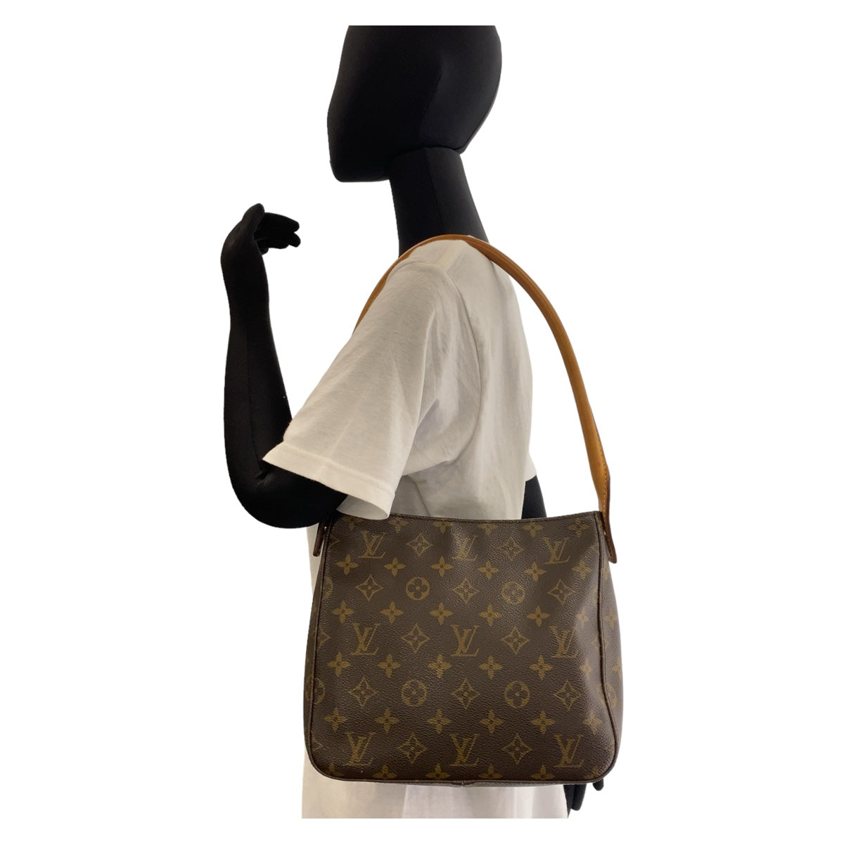 LOUIS VUITTON Shoulder Bag M51146 PVC Brown Gold Metal Shoulder Bag Monogram LoopingMM Women Used Authentic