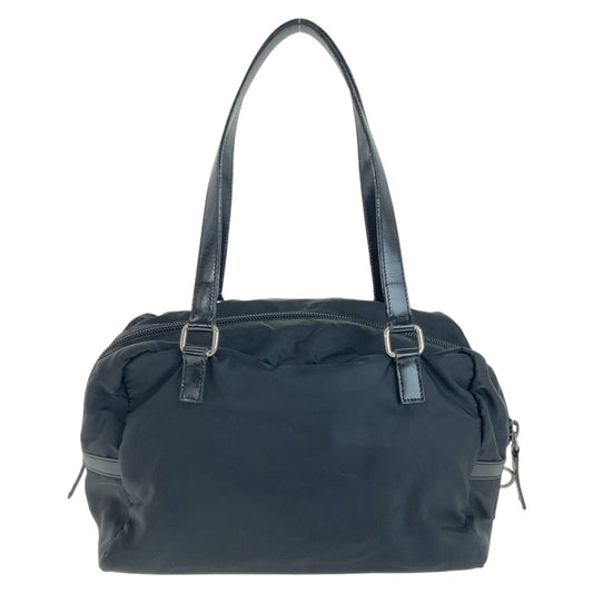 PRADA Shoulder Bag Nylon Black Silver Metal Shoulder Bag Handbag Mini Boston Duffel bag Test Logo embossed Women Used Authentic