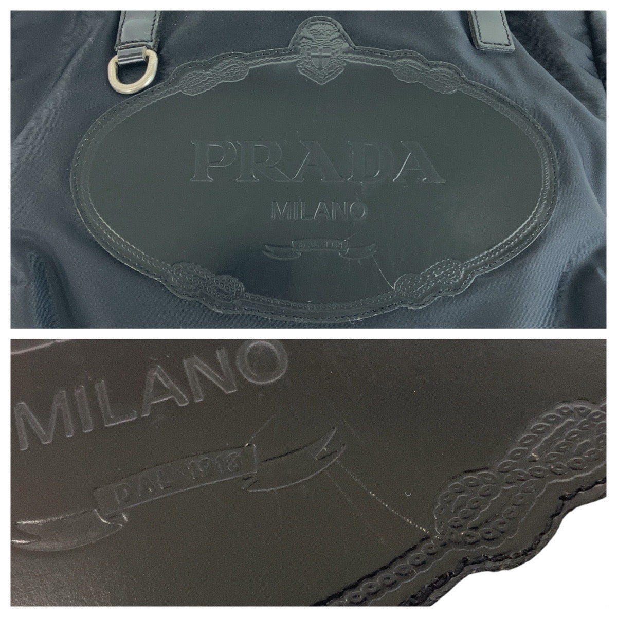 PRADA Shoulder Bag Nylon Black Silver Metal Shoulder Bag Handbag Mini Boston Duffel bag Test Logo embossed Women Used Authentic