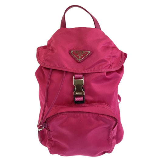 PRADA Backpack Nylon Pink SilverMetal Backpack Test Triangle With logo Women Used Authentic