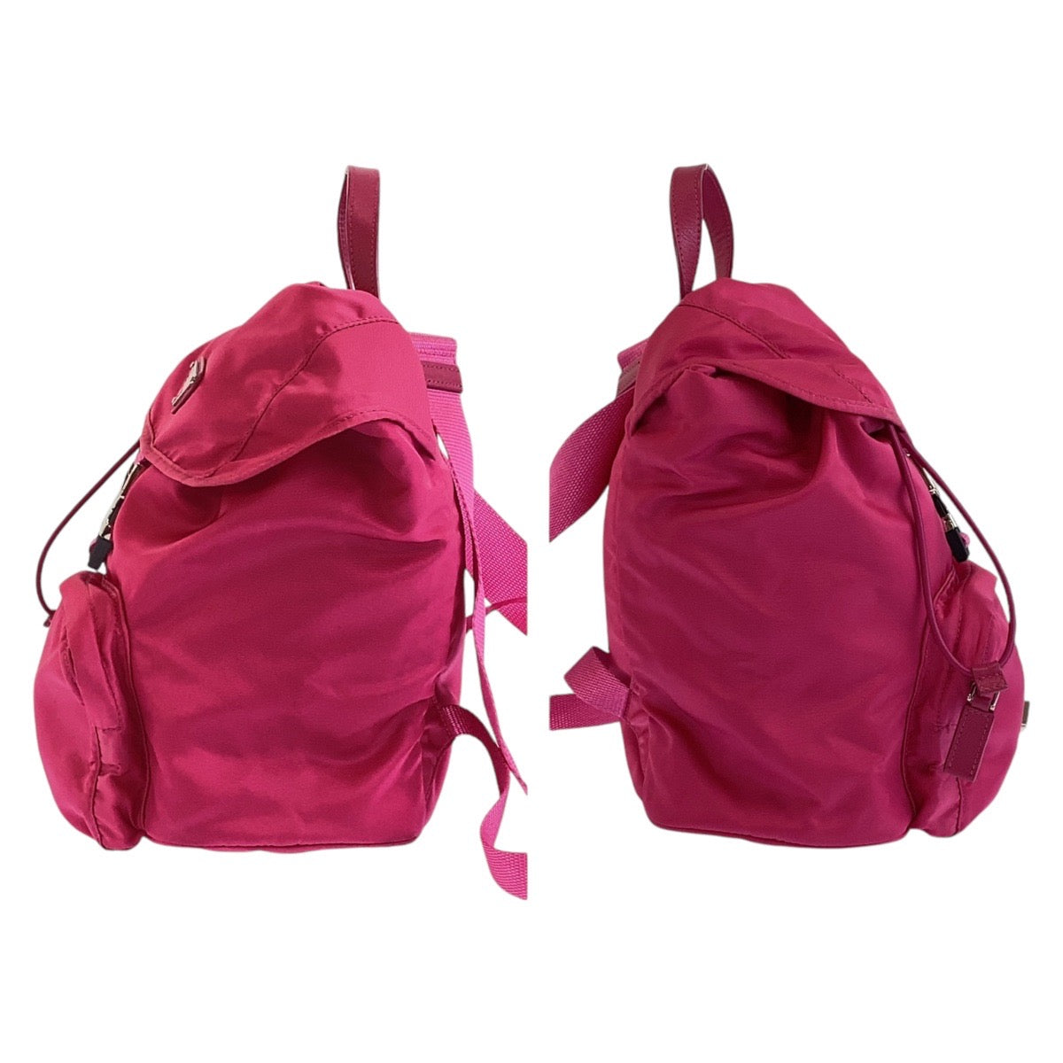 PRADA Backpack Nylon Pink SilverMetal Backpack Test Triangle With logo Women Used Authentic