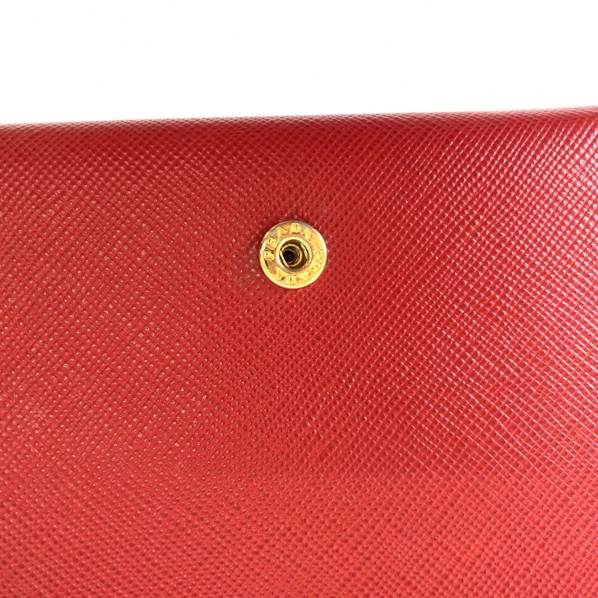 PRADA Tri-fold wallet leather Red Gold Metal Folding wallet Compact wallet Safiano Women Used Authentic