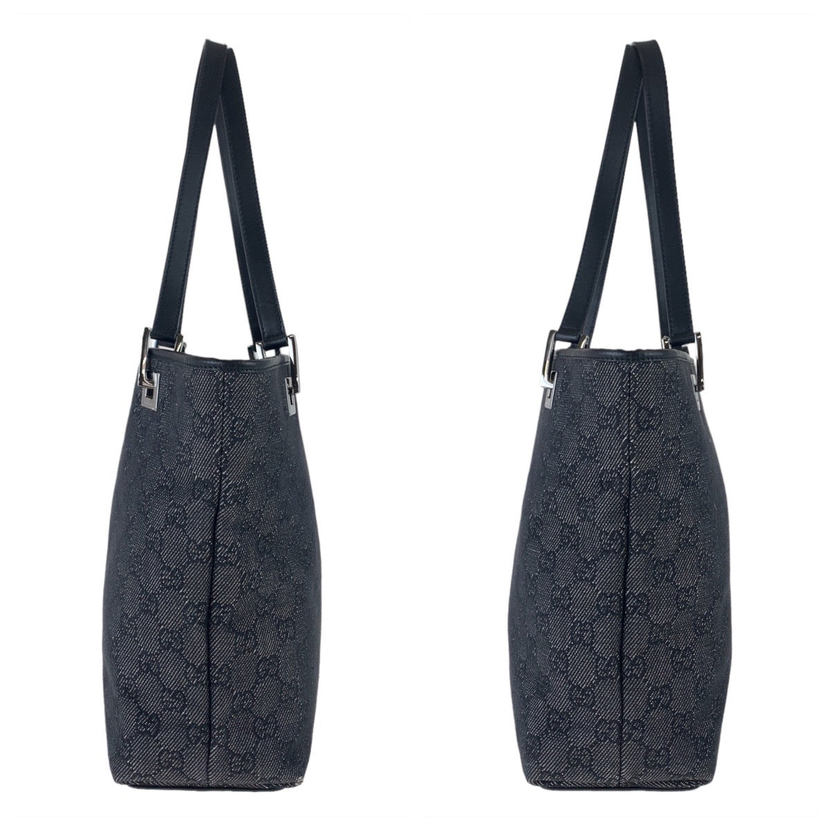 GUCCI Tote Bag 31244 GG canvas Black Silver Metal Tote Bag Shoulder Bag GG pattern Women Used Authentic