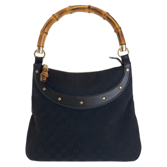 GUCCI Shoulder Bag 137379 GG canvas, leather Black GoldMetal Shoulder Bag handbag Bamboo GG pattern Women Used Authentic