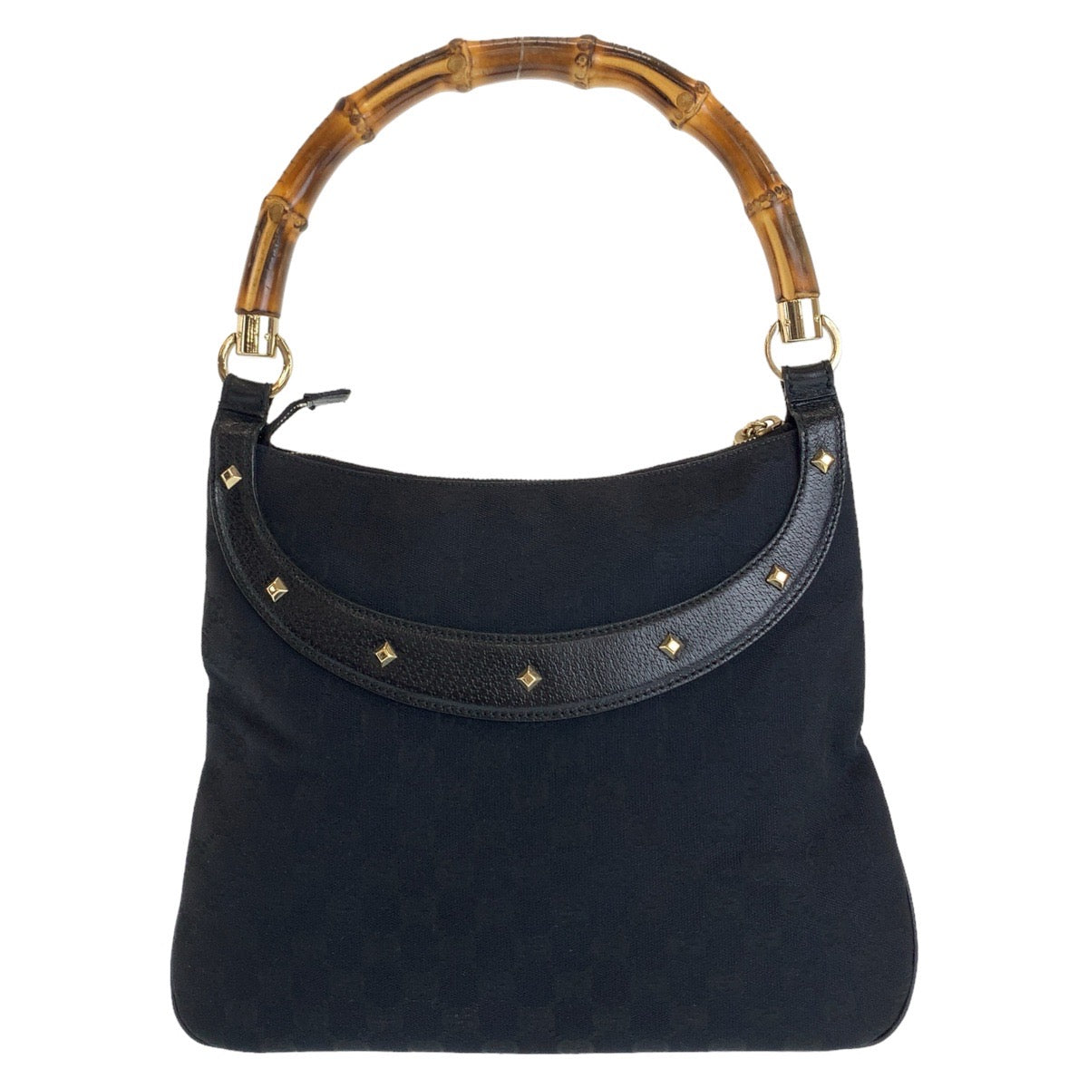 GUCCI Shoulder Bag 137379 GG canvas, leather Black GoldMetal Shoulder Bag handbag Bamboo GG pattern Women Used Authentic