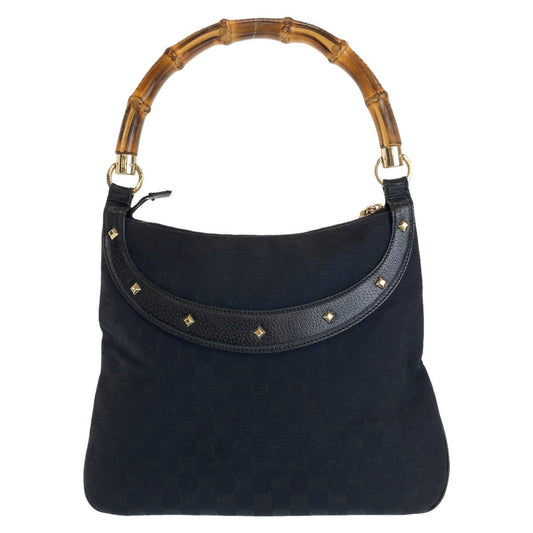 GUCCI Shoulder Bag 137379 GG canvas, leather Black GoldMetal Shoulder Bag handbag Bamboo GG pattern Women Used Authentic