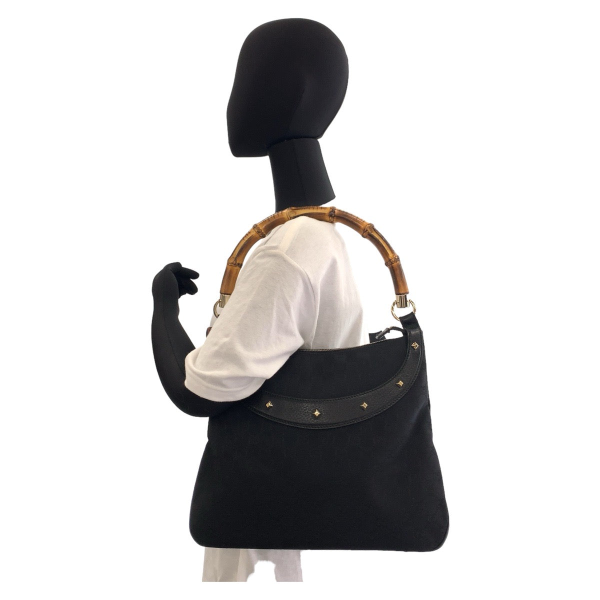 GUCCI Shoulder Bag 137379 GG canvas, leather Black GoldMetal Shoulder Bag handbag Bamboo GG pattern Women Used Authentic