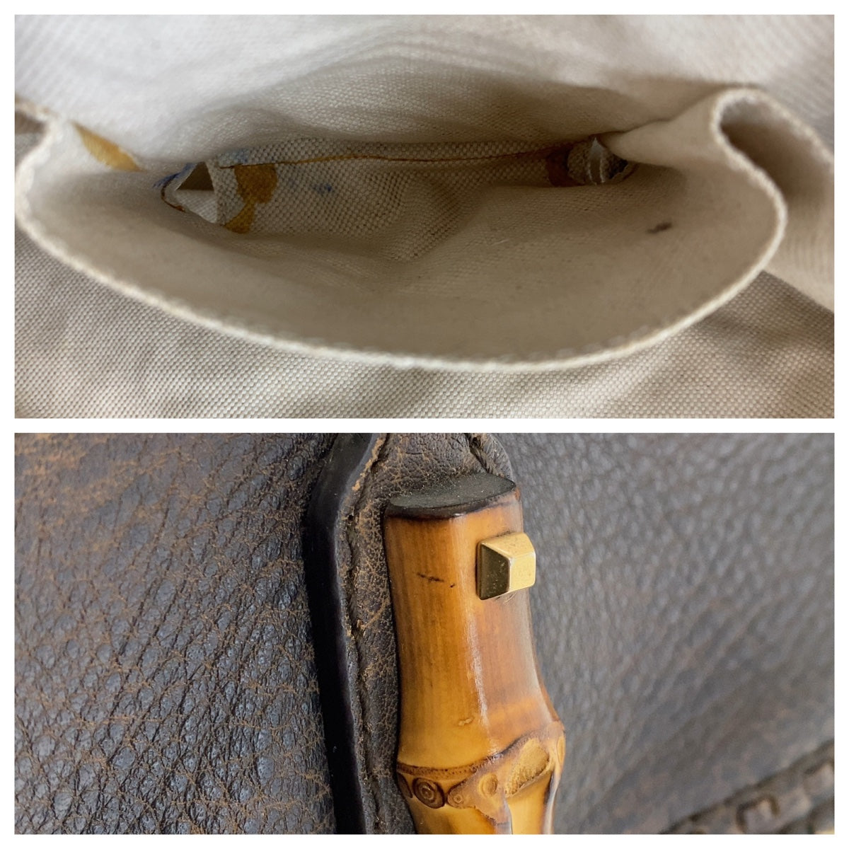 GUCCI Tote Bag 353125 GG canvas, leather Brown Gold Metal Tote Bag Shoulder Bag Handbag Bamboo Women Used Authentic