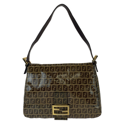 FENDI Shoulder Bag Coated canvas, leather Brown Gold Metal Shoulder Bag Zucchino Zucca Mamma Bucket Women Used Authentic