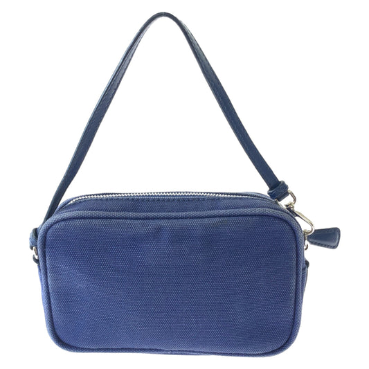 PRADA Handbag canvas Blue Silver Metal mini handbag accessory pouch Women Used Authentic