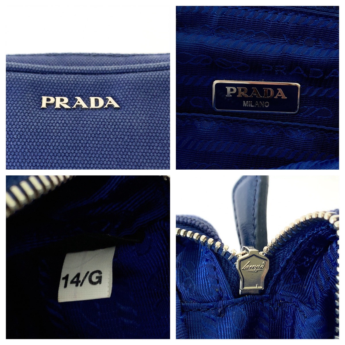 PRADA Handbag canvas Blue Silver Metal mini handbag accessory pouch Women Used Authentic