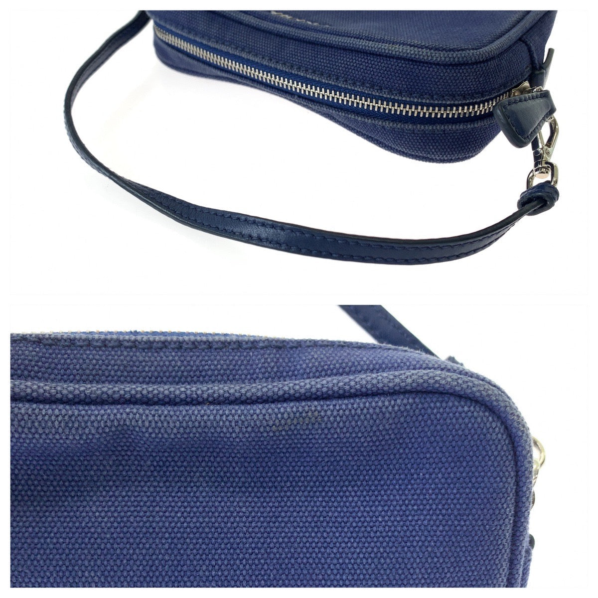 PRADA Handbag canvas Blue Silver Metal mini handbag accessory pouch Women Used Authentic