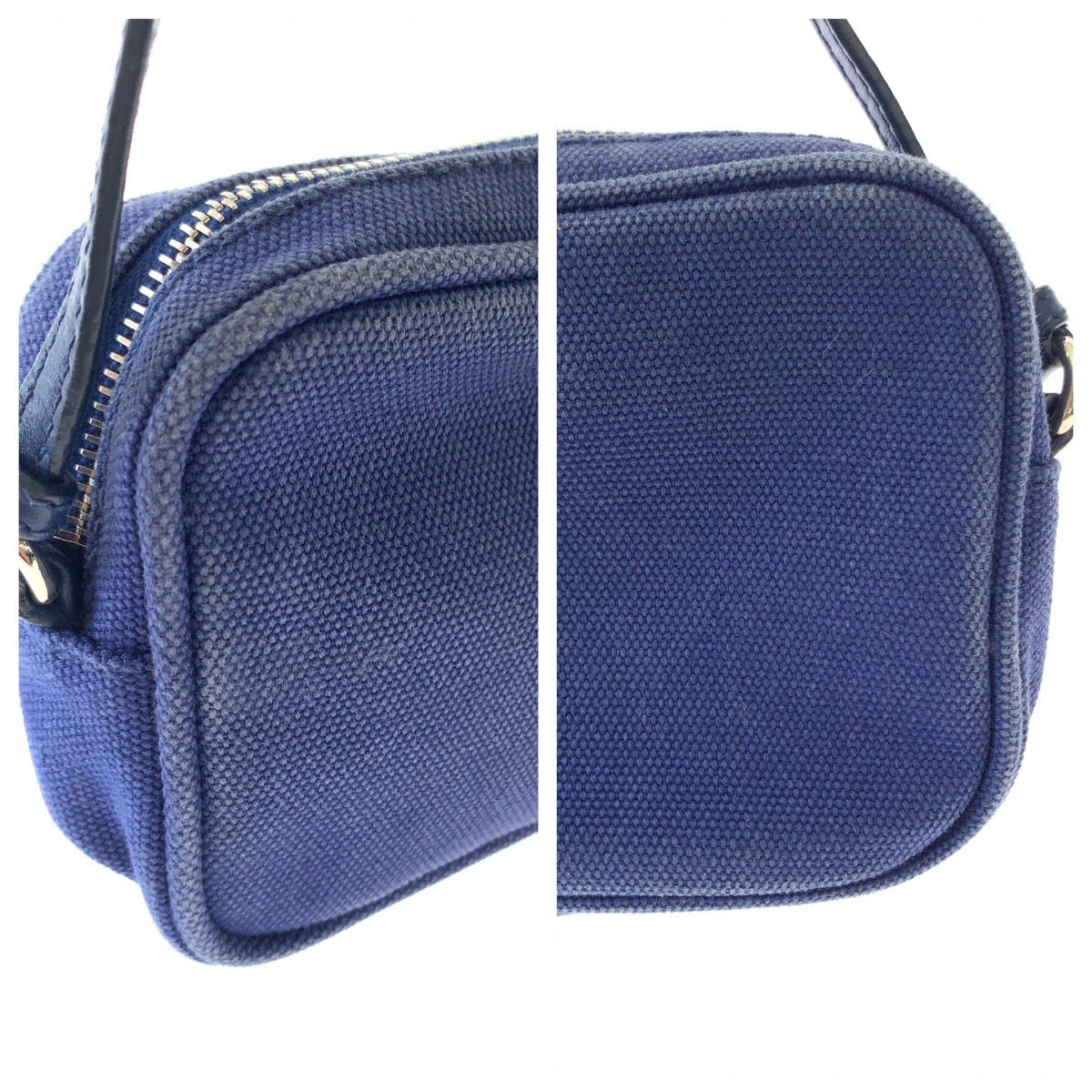 PRADA Handbag canvas Blue Silver Metal mini handbag accessory pouch Women Used Authentic