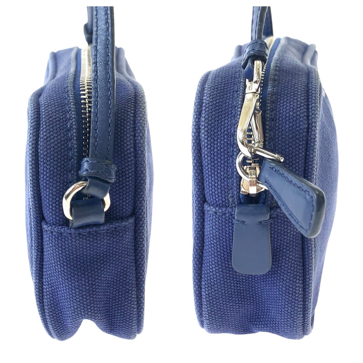 PRADA Handbag canvas Blue Silver Metal mini handbag accessory pouch Women Used Authentic
