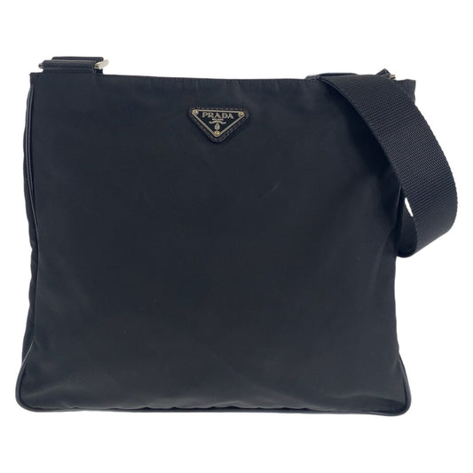 PRADA Shoulder Bag Nylon Black SilverMetal Crossbody Shoulder Bag Pochette Test Triangle With logo Women Used Authentic