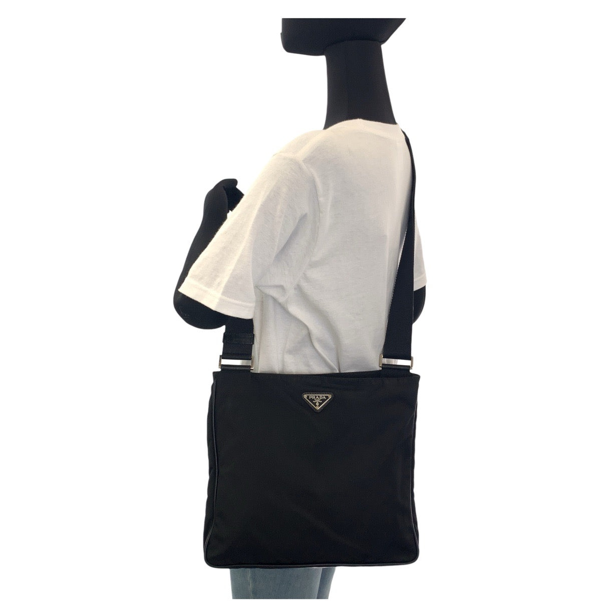 PRADA Shoulder Bag Nylon Black SilverMetal Crossbody Shoulder Bag Pochette Test Triangle With logo Women Used Authentic