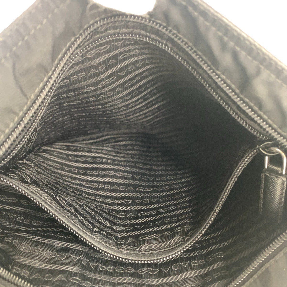 PRADA Shoulder Bag Nylon Black SilverMetal Crossbody Shoulder Bag Pochette Test Triangle With logo Women Used Authentic