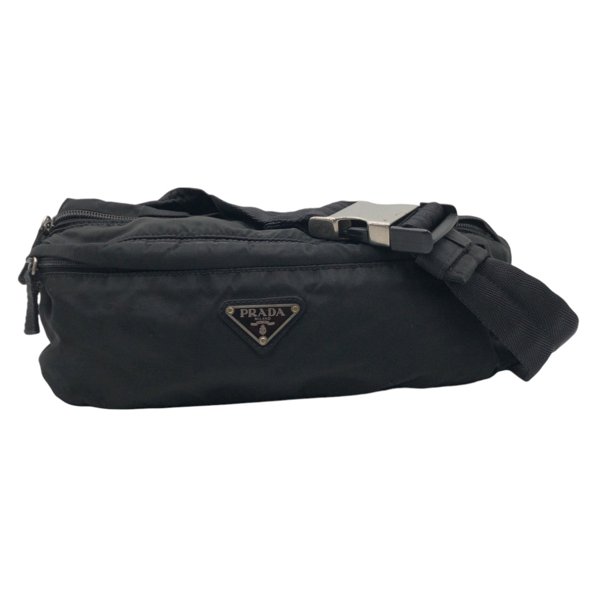 PRADA Sling bag Nylon Black black Sling bag Waist bag Test Triangle With logo mens Used Authentic