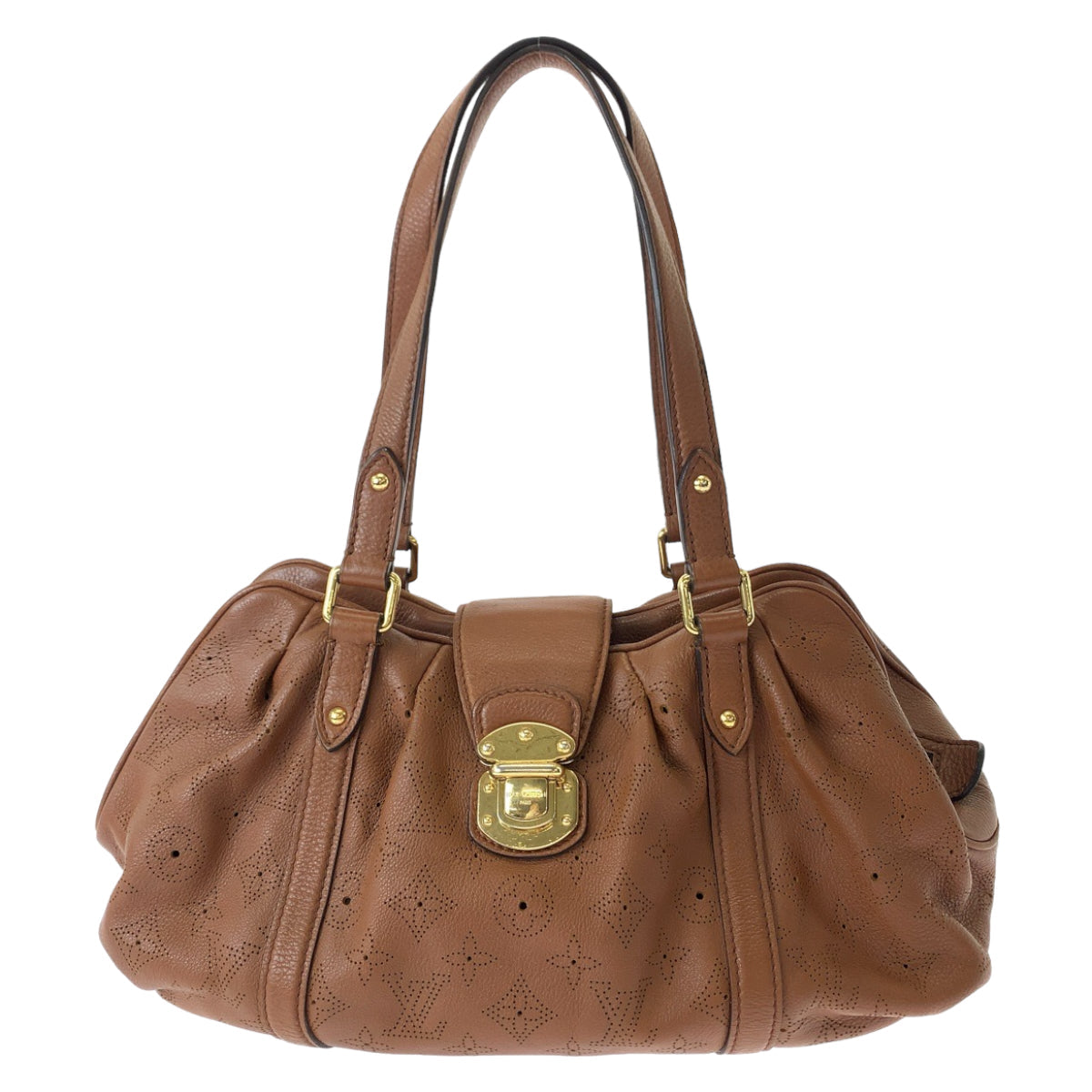 LOUIS VUITTON Shoulder Bag M97052 leather Brown Gold Metal Shoulder Bag handbag Monogram Mahina Runner PM Women Used Authentic