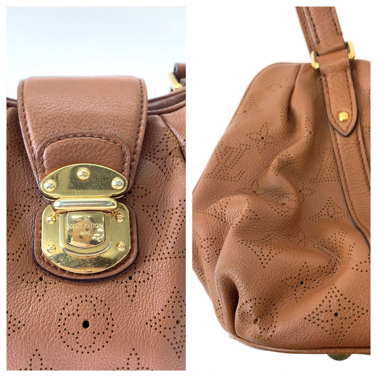 LOUIS VUITTON Shoulder Bag M97052 leather Brown Gold Metal Shoulder Bag handbag Monogram Mahina Runner PM Women Used Authentic
