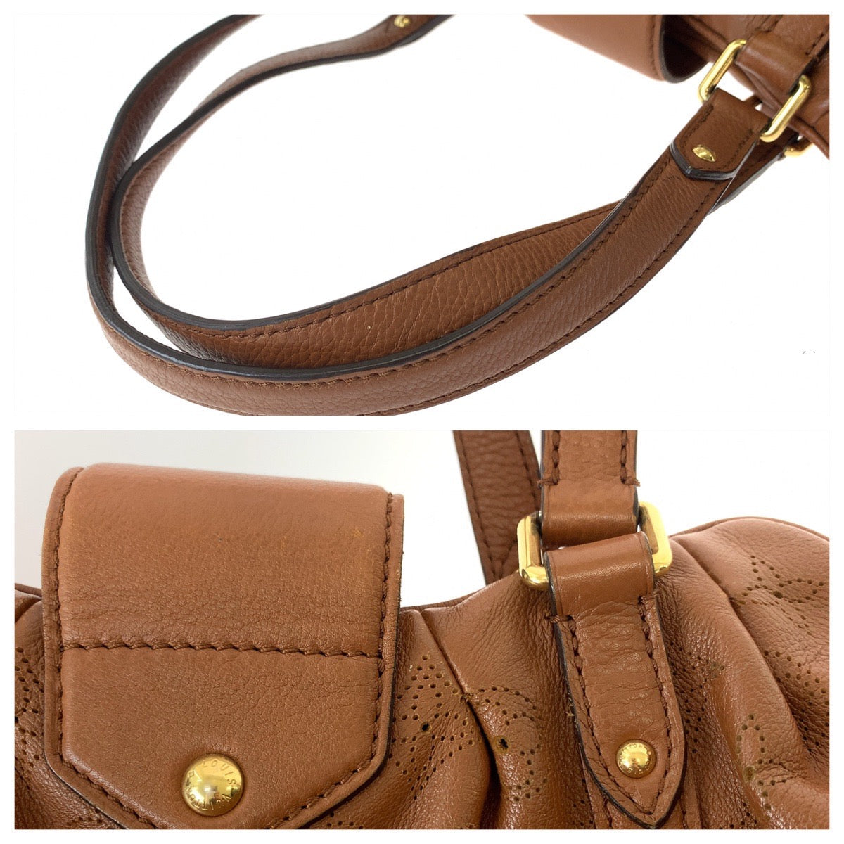 LOUIS VUITTON Shoulder Bag M97052 leather Brown Gold Metal Shoulder Bag handbag Monogram Mahina Runner PM Women Used Authentic