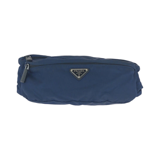 PRADA Waist bag Nylon Navy Black SilverMetal Waist Bag Bum Bag Test Triangle With logo mens Used Authentic