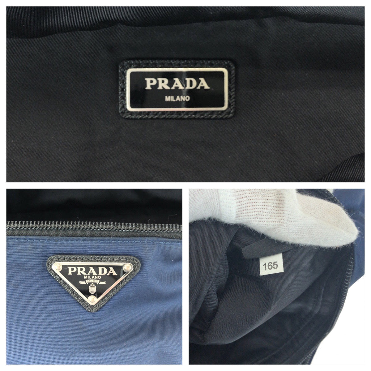 PRADA Waist bag Nylon Navy Black SilverMetal Waist Bag Bum Bag Test Triangle With logo mens Used Authentic