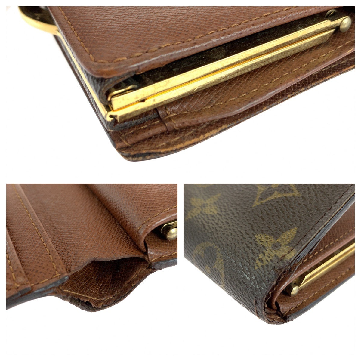 LOUIS VUITTON Bifold Wallet M61674 PVC Brown Gold Metal Purse Folding Wallet Compact Wallet Monogram Portefeuille Viennoiserie Women Used Authentic
