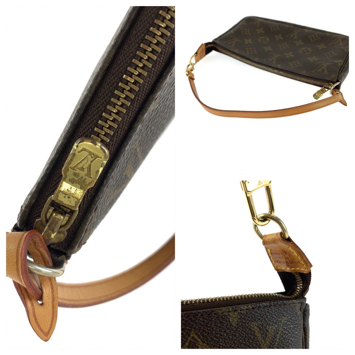 LOUIS VUITTON Handbag M40712 PVC Brown Gold Metal Handbag accessory pouch Monogram Accesspo Women Used Authentic