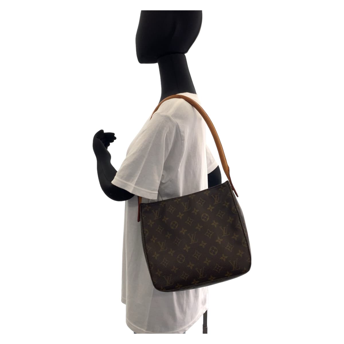 LOUIS VUITTON Shoulder Bag M51146 PVC Brown Gold Metal Shoulder Bag Monogram LoopingMM Women Used Authentic