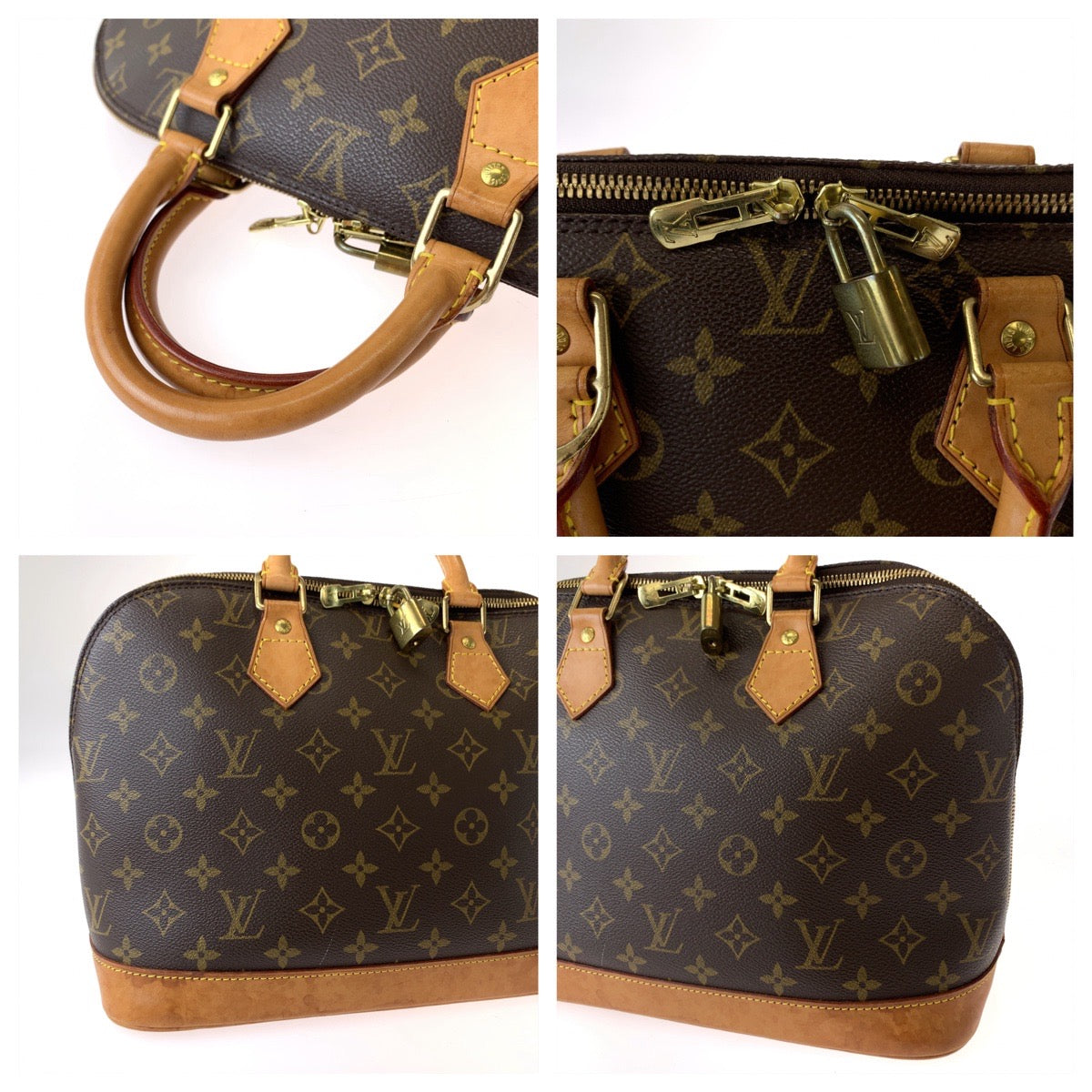 LOUIS VUITTON Handbag M51130 PVC Brown Gold Metal Handbag Monogram Alma Women Used Authentic