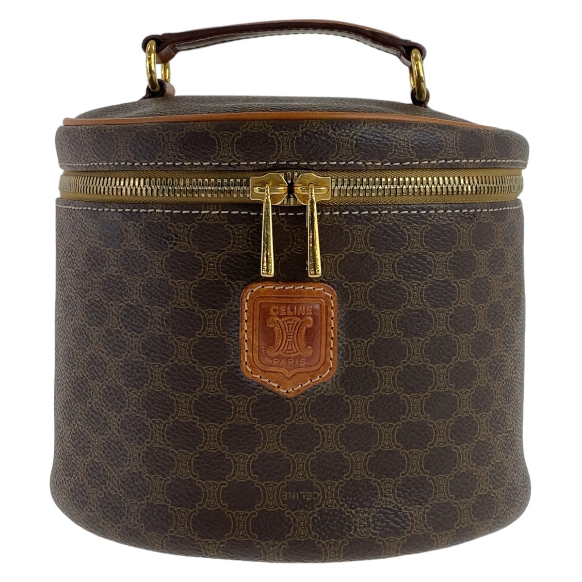 CELINE Handbag PVC, Leather Brown Gold Metal Handbag vanity bag Macadam Women Used Authentic