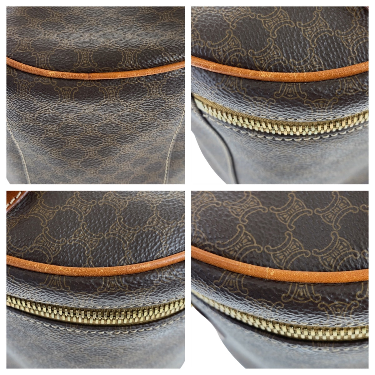 CELINE Handbag PVC, Leather Brown Gold Metal Handbag vanity bag Macadam Women Used Authentic