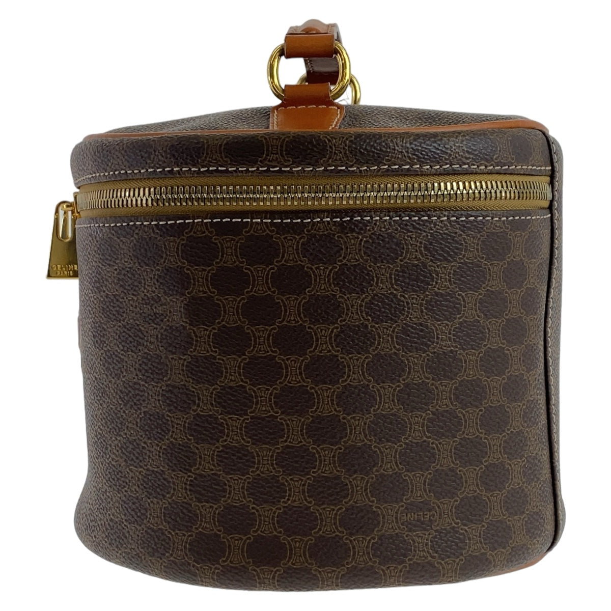 CELINE Handbag PVC, Leather Brown Gold Metal Handbag vanity bag Macadam Women Used Authentic
