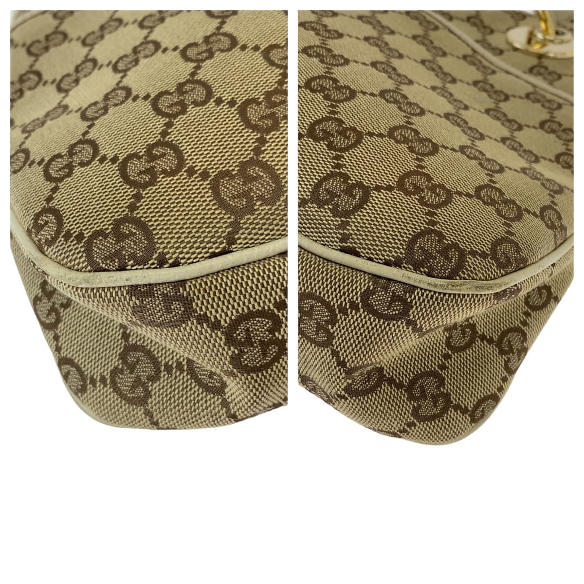 GUCCI Shoulder Bag 121023 GG canvas Beige Brown Ivory Gold Metal Shoulder Bag Tote Bag Women Used Authentic