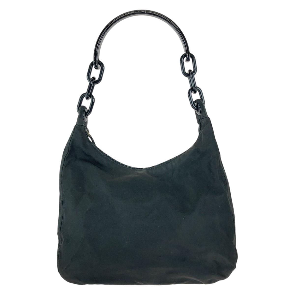 PRADA Shoulder Bag Nylon Black SilverMetal One Shoulder Bag, Plastic Handle Test Triangle With logo Women Used Authentic