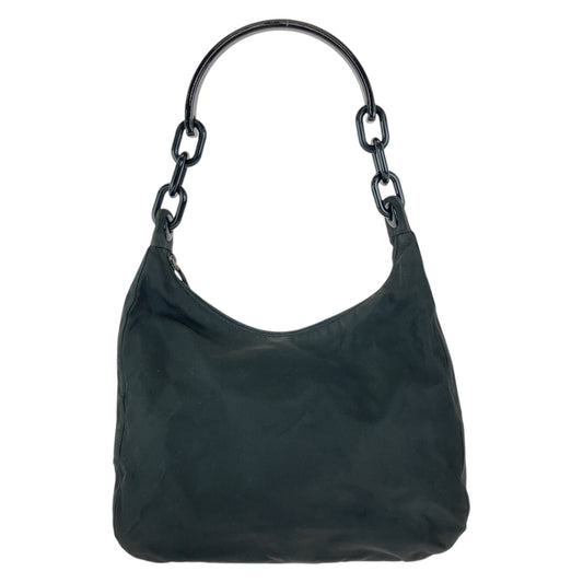 PRADA Shoulder Bag Nylon Black SilverMetal One Shoulder Bag, Plastic Handle Test Triangle With logo Women Used Authentic