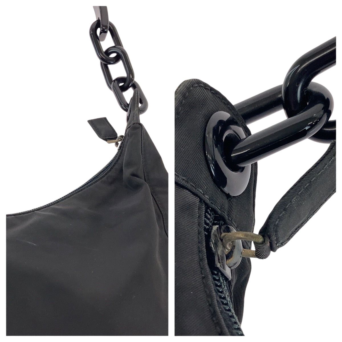 PRADA Shoulder Bag Nylon Black SilverMetal One Shoulder Bag, Plastic Handle Test Triangle With logo Women Used Authentic
