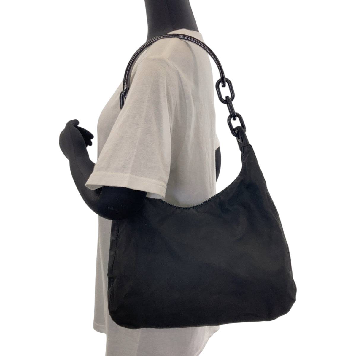 PRADA Shoulder Bag Nylon Black SilverMetal One Shoulder Bag, Plastic Handle Test Triangle With logo Women Used Authentic